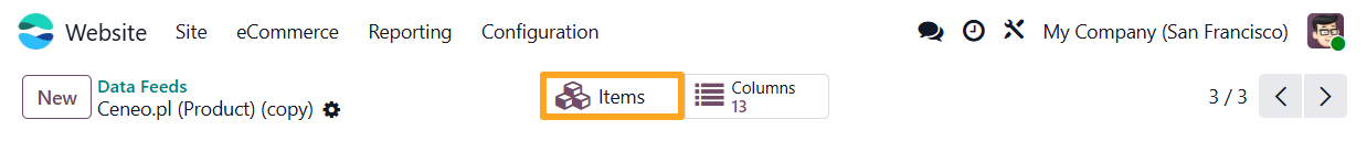 odoo ceneo product data feed items button